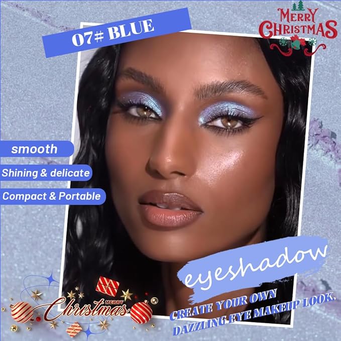 Pressed Single Eyeshadow Makeup,Ice Blue Sparkle Highly Pigmented Monochrome Eye Shadow Palette, Waterproof Neutral Powder, sombras para ojos, Lightweight Blendable, #07 Ice Blue