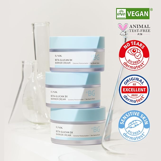 IUNIK Beta-Glucan Non-Sticky Deep Moisture Hydration 3x Barrier Cream Day&Night Moisturizer Quick Absorption Barrier Strengthening for Sensitive Dry Skin with Shea Butter Panthenol Korean Skincare