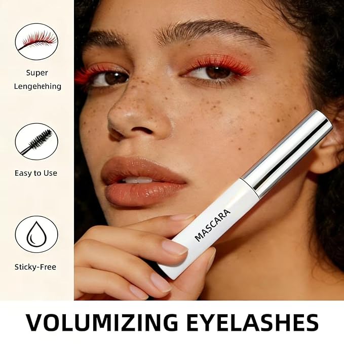 Lengthening Tubing Mascara Long-Lasting, Smudge-Proof Waterproof Eyelashes All Day Wear, Volumizing & Curling Formula Colored Mascara, Clump-Free Slim Brush for Sensitive Eyes