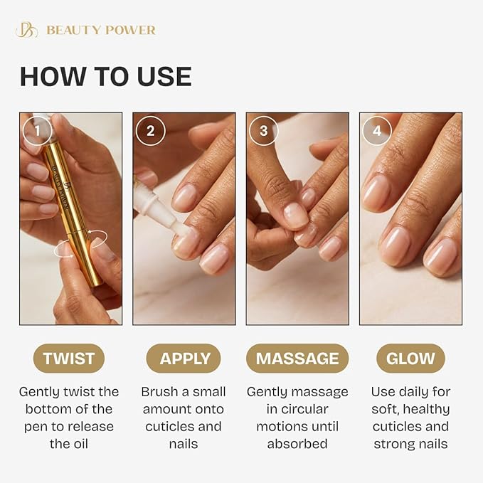 Beauty Power Nail Oil Cuticle Pen - Lemon - Nail Strengthener & Growth Serum with Vitamin A, D, E, B5, Grapeseed & Natural Oils - Repair for Brittle, Peeling, Thin Nails - Gift Idea