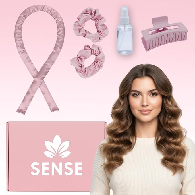 Heatless Curls Overnight Kit, 39" Satin Curling Rod – Frizz-Free No-Heat Waves for Long Hair, Comfortable to Sleep In, Includes 2 Scrunchies & Claw Clip (Lilac)