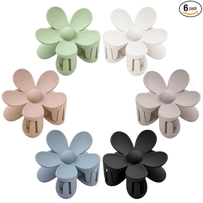 Flower Hair Clips 6 PCS Flower Claw Clips Daisy Clips for Women Matte Large Claw Clips Strong Hold Jaw Clamps Hair Accessories for Thick Hair 6 Colors