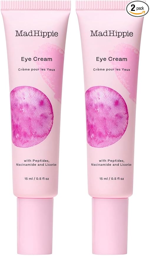Mad Hippie Eye Cream - Anti-Aging Under Eye Cream for Dark Circles and Puffiness with Niacinamide, Peptides, Kakadu Plum & Licorice, Eye Treatment with Skin-Brightening Vitamin C, 0.5 Oz (Pack of 2)