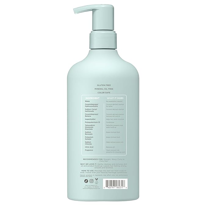 Hairitage Coconut Pistachio Strengthening Shampoo | Restoring for All Hair - Color & Treated, Fine to Dry Damaged, Breakage, Sulfate & Paraben Free, Naturally Derived Ingredients, Value Size 15 fl.oz.
