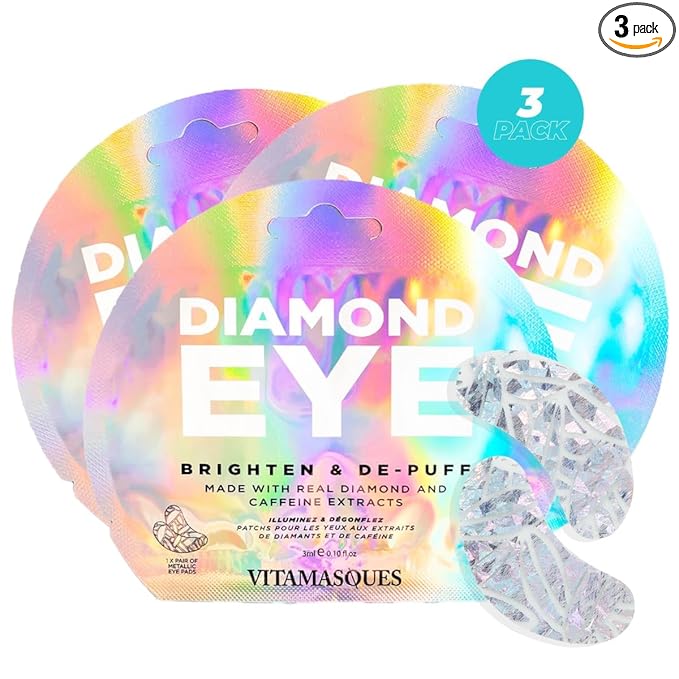 Vitamasques Diamond Eye Pads 3-Pack - Soothing and Rejuvenating Eye Patches Korean Skin Care Reduce Fine Lines, Puffiness & Dark Circles
