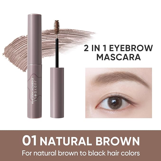 JUDYDOLL 2 IN 1 Eyebrow Mascara,Waterproof Eyebrow Makeup for Natural Feathered Brows，Smooth Clump-Free Formula, Natural, Long-Lasting, for Beginners (01 Natural Brown)