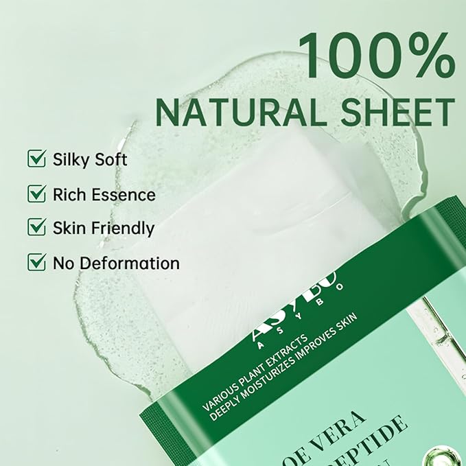 Pack of 10 Collagen Face Mask, Aloe Vera Polypeptide Collagen Facial Masks Skincare, Moisturizing Facial Sheet Mask for Acne, After Sun, Claming, Anti-Aging and Anti-Wrinkle