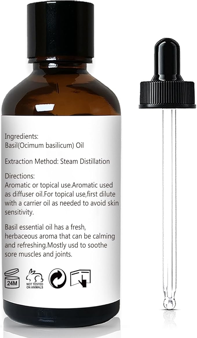 GM Gumili Basil Essential Oil 1 Oz – 100% Pure Natural Basil Oil for Diffuser, Skin, Massage & DIY, Fresh Herbaceous Aroma