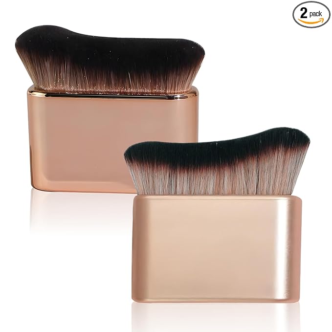 Self Tanner Brush, Kabuki Foundation Body Makeup Brush for Face and Body, Body Shimmer Brush with Ultra-Soft Dense Bristles for Applying Tanning Mousse, Lotion, and Foundation (Rose Gold & Champagne)