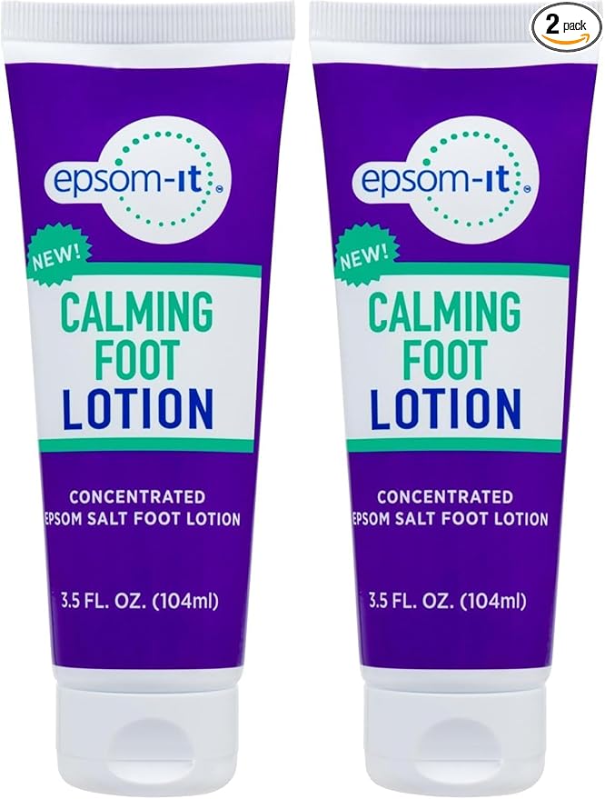 EPSOM-IT Calming Foot Lotion - Topical Magnesium Cream for Sore Feet & Ankles, Epsom Salt Magnesium Sulfate Rub with Urea, Soften Tough Skin & Cracked Heels, Leg Cramps and Achy Feet, 3.5oz