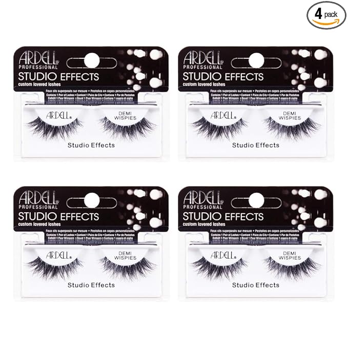 Ardell Studio Effects Demi Wispies False Eyelashes - Natural Look Flared Wispy Lashes for Everyday Wear, Black, 4 Pack
