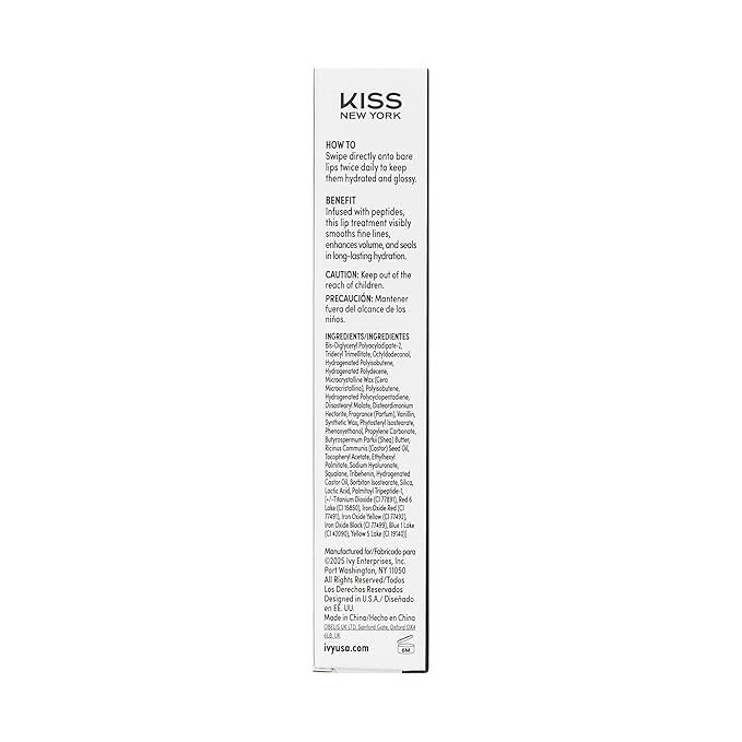 KISS NEW YORK Peptide Lip Treatment, Hydrating & Non-Sticky Tinted Plumping Balm, Shea Butter, Castor Oil & Squalane Reduces Look of Fine Lines, Softer & Fuller Lips with Cooling Metal Tip (Raspberry)