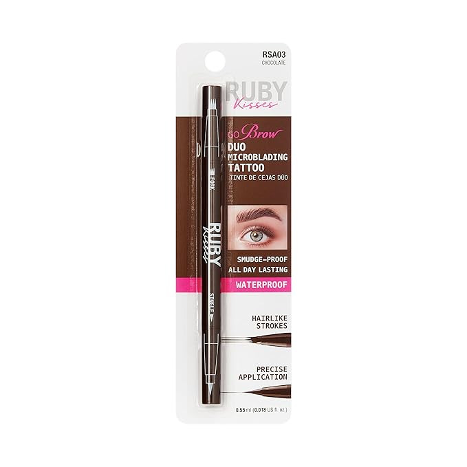 Ruby Kisses Go Brow Microblading Eyebrow Pen, Waterproof Eyebrow Pencil for Women, Dual-Ended Liquid Tattoo Brow Pencil With 4-Fork & Precise Brush Tip for Natural Hair-Like Strokes (Chocolate)