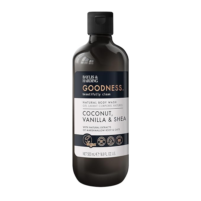 Baylis & Harding Goodness Coconut, Vanilla & Shea Natural Body Wash 16.9Fl.oz, Pack of 3 - Biodegradable Formula