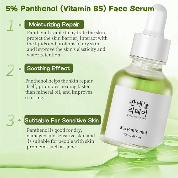 5% Panthenol (Vitamin B5) Face Serum | Sensitive Skin Barrier Support, Hydrating Soothing Serum for Dry Skin, Strengthen Skin Barrier & Soothe Redness, Fragrance-Free for Delicate & Acne-Prone Skin