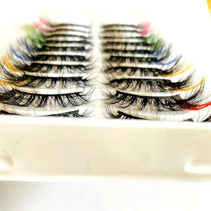 Sunniess Ombre Colored Lashes Silk Protein Fluffy Wispy Volume Fake Lashes for Halloweens Cosplay Party Stage Lashes with Color Make up Faux Mink False Eyelashes