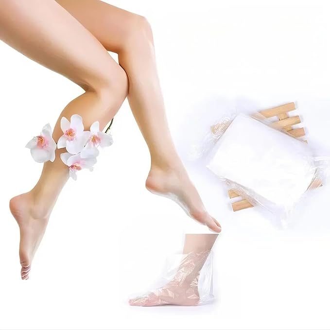 400-Pack Disposable Plastic Foot Covers for Feet – Leak-Proof Paraffin Wax Bath Liners, Moisturizing Socks for Pedicure, Spa, Cracked Heel Care & Shoe Trials (Includes Stickers for Secure Fit)