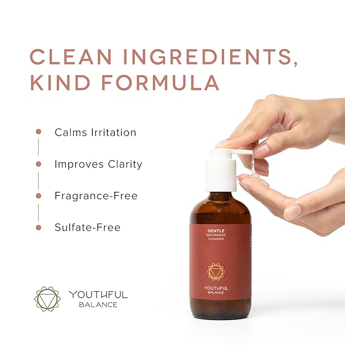 YOUTHFUL BALANCE Niacinamide Face Cleanser - Gentle Sulfate Free Daily Wash for Sensitive Skin - Vitamin B3 for Visibly Refined Pores & Reduced Redness - Fragrance Free - 240ml