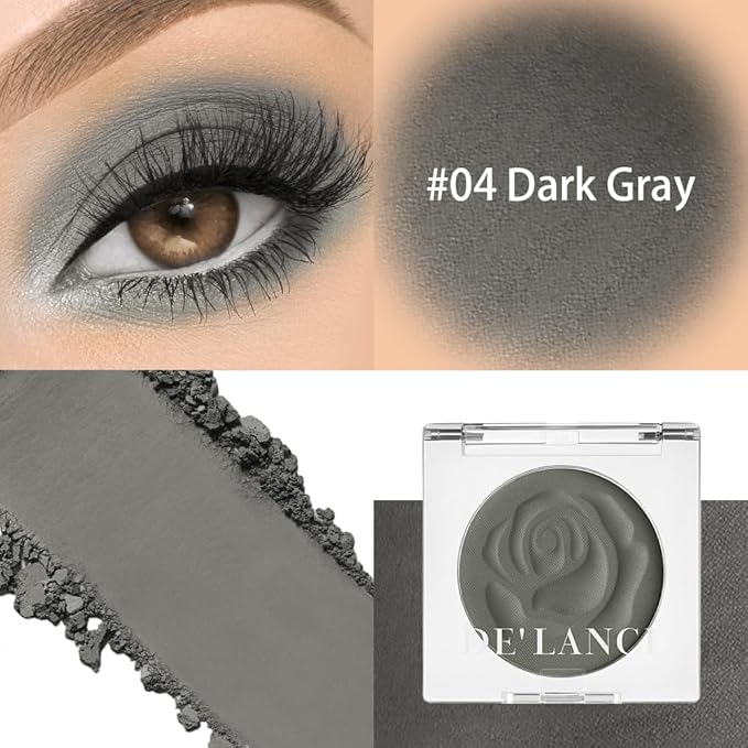 Matte Dark Gray Eyeshadow with Applicator | High Pigment, Long-Lasting, Waterproof | Cool-Toned Gray for Smokey & Natural Looks | Professional, Travel-Friendly, Vegan