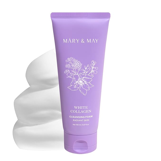 Mary&May White Collagen Cleansing Foam | Collagen & Niacinamide | Firming Cleanser for Smooth, Radiant Skin | Double Cleanse | Gentle for Sensitive Skin | Korean Skincare (150ml / 5.07 fl oz)