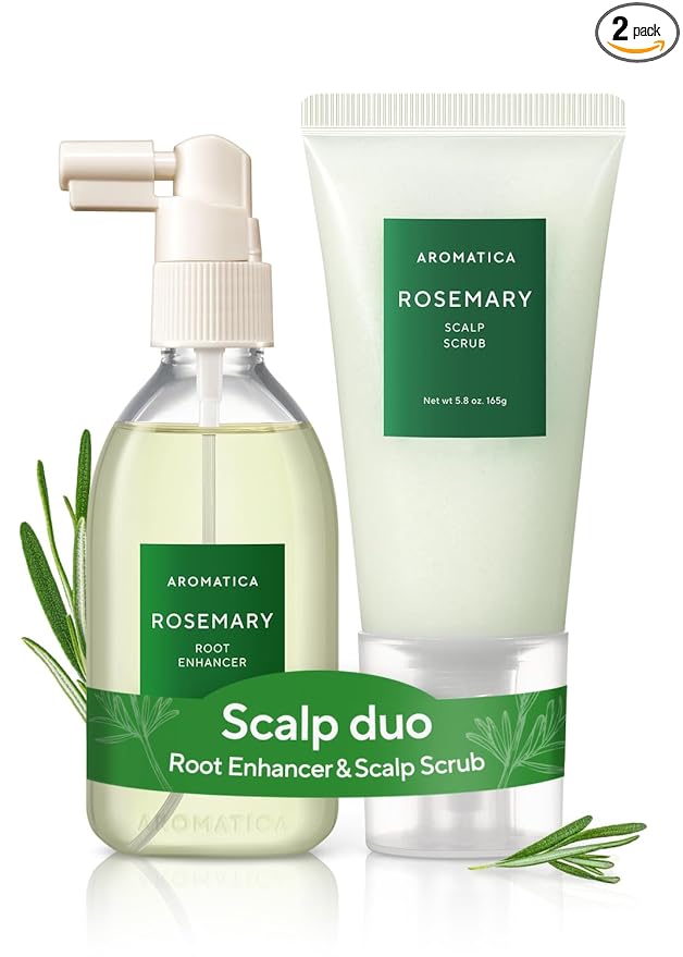 AROMATICA Rosemary Root Enhancer And Scalp Scrub Korean Hair Care Set - Rosemary Water Spray and Scalp Exfoliator for Dry Scalp Treatment, Rosemary Oil Scalp Care, valentines day gifts