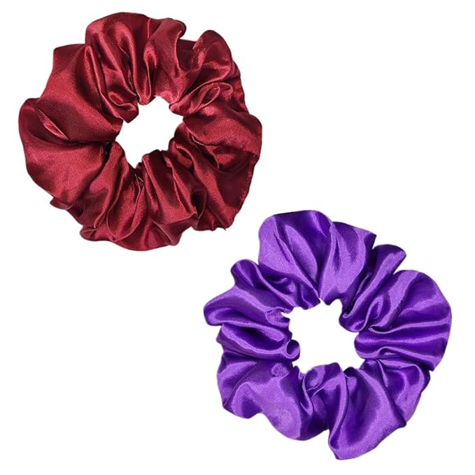 12 Pcs Satin Silk Hair Scrunchies Soft Hair Ties Fashion Hair Bands Hair Bow Ropes Hair Elastic Bracelet Ponytail Holders Hair Accessories (4.5 Inch, Assorted Red and Purple)