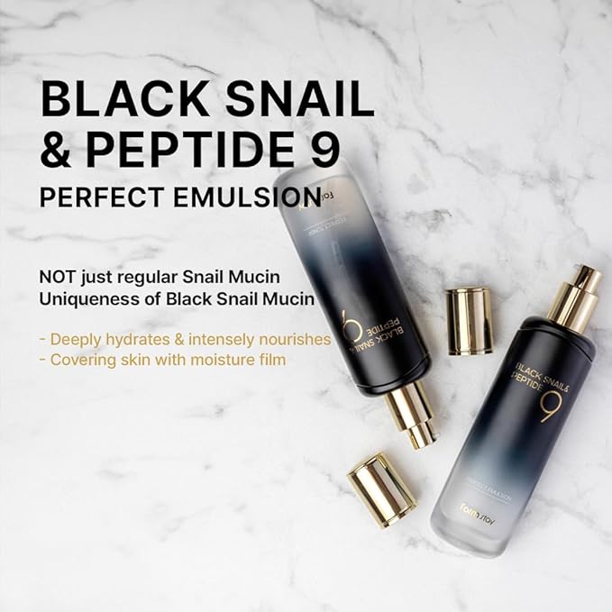 FARMSTAY Black Snail & Peptide 9 Perfect Emulsion, Snail Mucin Moisturizer for Elastic & Glow, Hydrating & Soften, Anti-aging, Barrier Repair, for Women & Men, Korean Skin Care, 4.05 fl.oz
