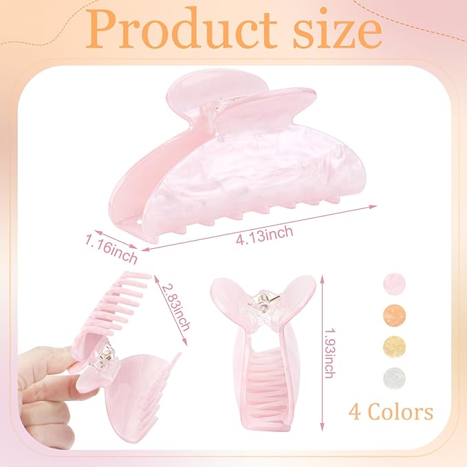 4.2 Inch Large Acrylic Claw Clips, Cute Champagne Blonde Hair Clips Strong Hold Hair Claw Barrettes for Thick Thin Hair, 4 Pack Stylish French Hair Accessories for Women Girls