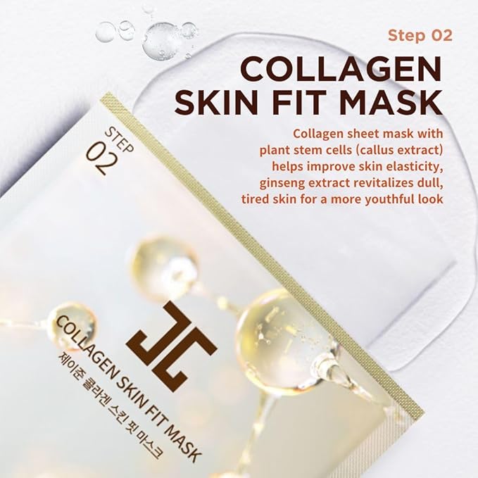 JAYJUN Collagen Skin Fit Mask (10 Sheets) – 2-Step All in one Hydration & Firming Ritual with Hyaluronic Acid & Marine Collagen 0.84 fl. oz.