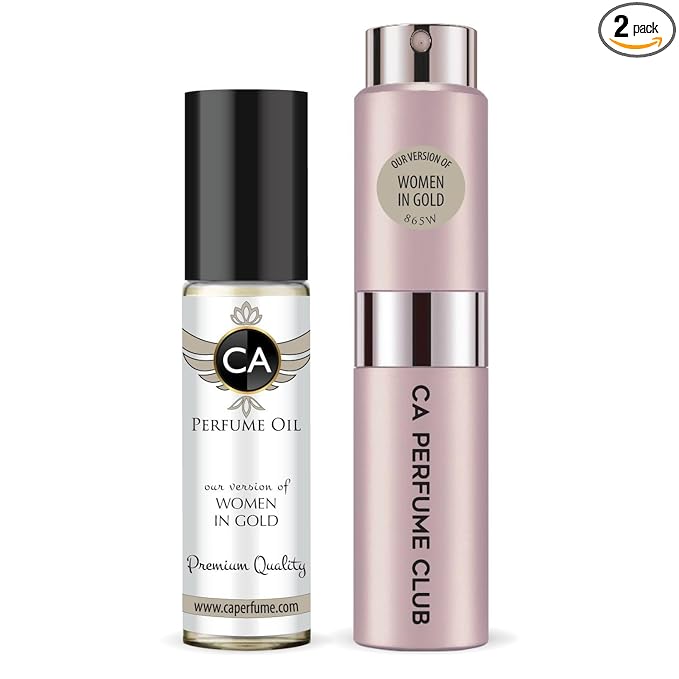 CA Perfume Duo Impression of Women In Gold For Women Perfume Layering Set Long Lasting Travel Size EDP + Body Oil Roll-On Bottle 0.27 Fl Oz+0.33 Fl Oz