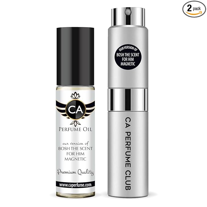 CA Perfume Duo Impression of Bosh The Scent For Him Magnetic For Men Perfume Layering Set Mens Cologne Long Lasting Travel Size EDP + Body Oil Roll-On Bottle 0.27 Fl Oz+0.33 Fl Oz