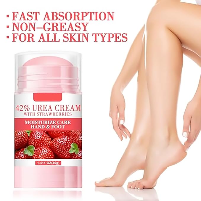 Grospe 42% Urea Cream Moisturizer plus Strawberry for Dry Cracked Feet Knees Elbows Hands Hydrates & Nourish Foot Care for Softens Exfoliates Dead Skin Smoothing Skin, 1.41Oz