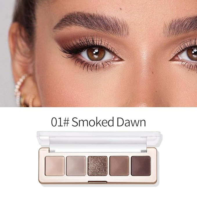 Nude Brown Neutral Matte & Shimmer Eyeshadow, 5 Color Highly Pigmented Blendable Soft Eye Shadow Palette Makeup for Older Women, Long Lasting Mini Travel Size, Suitable for Mature Skin 01#