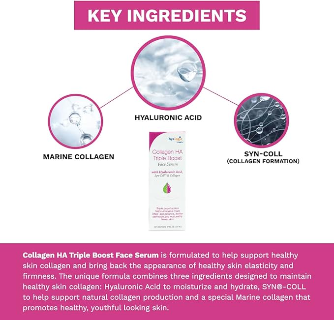 Hyalogic HA Collagen Serum - Triple Boost Face for Skin Care - Peptides for Face, Youthful Firmness & Elasticity Boost, Fragrance & Paraben Free Marine 0.47 FL OZ