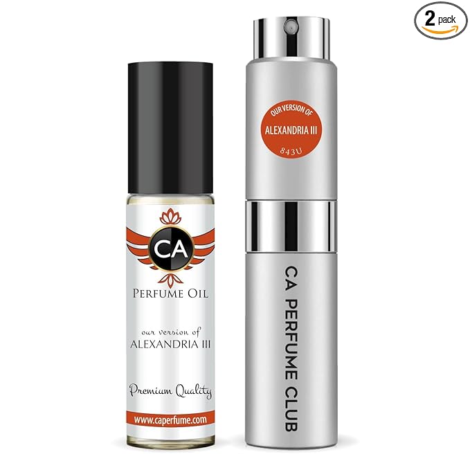 CA Perfume Duo Impression of Alexandria III For Women And Men Perfume Layering Set Long Lasting Travel Size EDP + Body Oil Roll-On Bottle 0.27 Fl Oz+0.33 Fl Oz