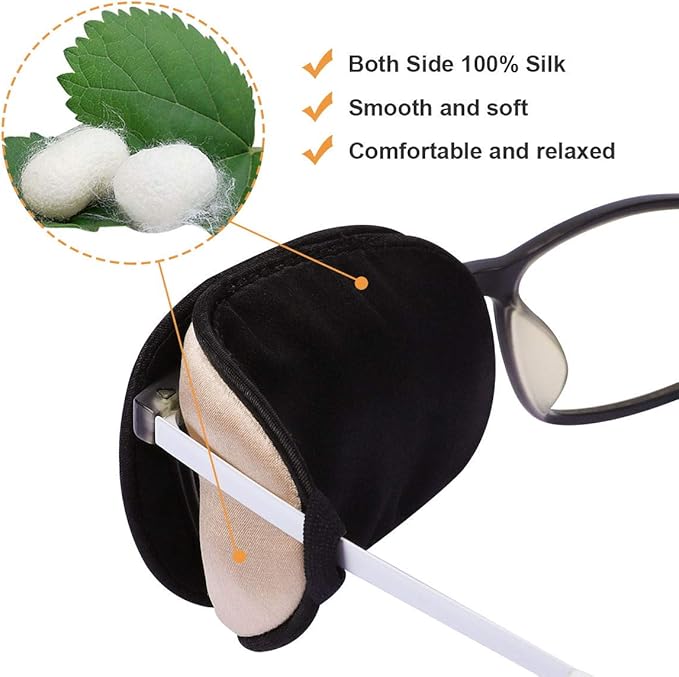 eZAKKA Eye Patches for Adults, Eye Patch for Glasses Silk Patch for Lazy Eye Amblyopia Strabismus and After Surgery (Brown+Black)