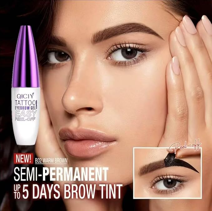 2Pcs Peel Off Eyebrow Tint Gel, Semi-Permanent Color Brow Dye, Waterproof Long-Lasting Tattoo Eyebrow Gel for Fuller Defined Brows Makeup, Smudge-Proof, Easy Peel, Lasts Up To 3 Days (Taupe)