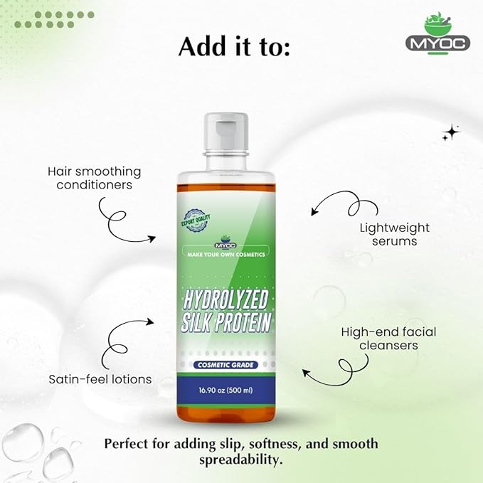 Hydrolyzed Silk Protein (500 ml / 16.9 Fl Oz) – Cosmetic Grade For Skin & Hair Care Formulations - Water-Soluble Protein for DIY Creams, Serums, Conditioners & Masks