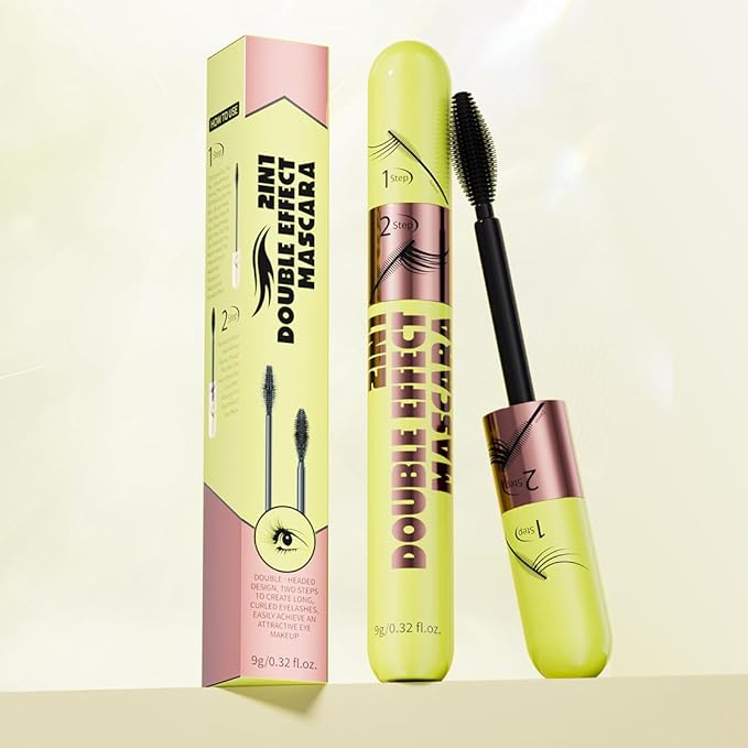 Double Effect Mascara for Older Women with Mature Eyes Thin Lashes, Magic Cap Volumizing & Defining 2-in-1 Waterproof Eyelash Makeup (Brown)