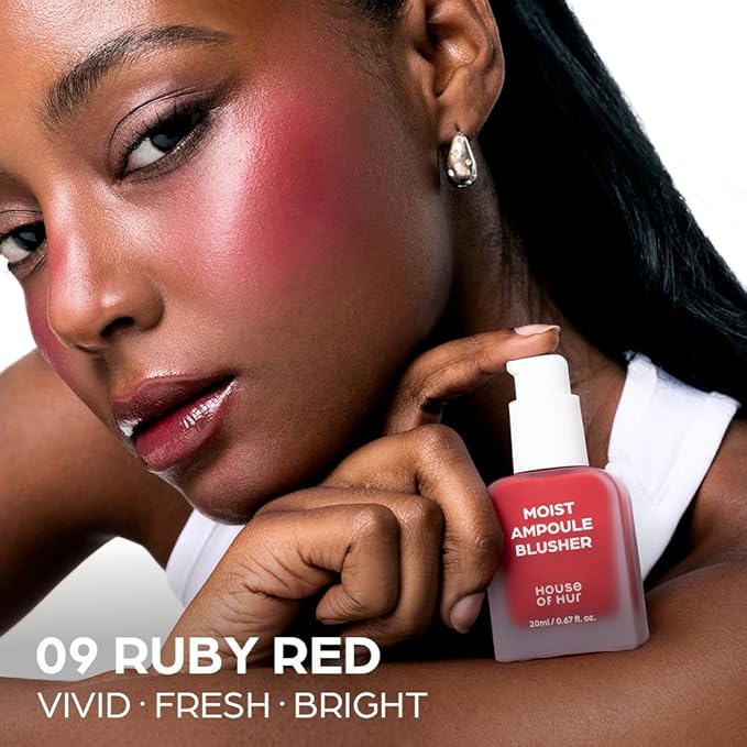 House of Hur Moist Ampoule Blusher with 50% Moisture Essence | Hydrating & Long-Lasting Blush | 0.33 fl. oz. (9 Shades) - Ruby Red