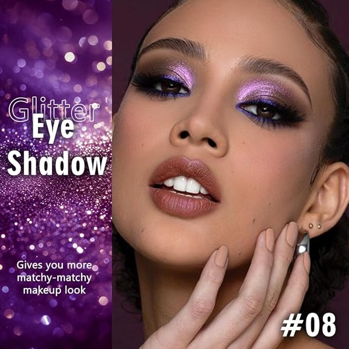 WanTuoluo Sparkly Eyeshadow Palette for Women, Single Monochrome Eye Shadow Makeup, Shiny Pressed Cream Powder, Blendable Natural sombras para ojos, Holographic,Vegan,Travel (08-sparkly-Purple)