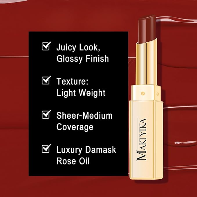 MAKI YIKA Moisture Dark Red Lipstick for Women Hydrate Tinted Lip Balm for Mother's Day Dry Cracked Lips Sheer Lipstick Lip Tinted Glossy Finish,MA052 Dark Time