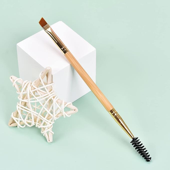Duo Eyebrow and Eyelash Brush Set - Spoolie and Angled Brow Brush for Eye Makeup (5pcs, Yellow)