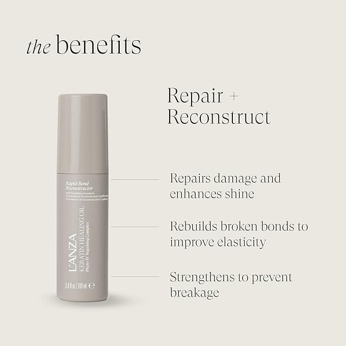 L'ANZA Keratin Healing Oil Rapid Bond Reconstructor For Hair Bond-Repair Treatment, Strengthens, Reduces Breakage, Improves Elasticity, Color Safe, Heat Protection, Sulfate Free (3.4 Fl Oz)