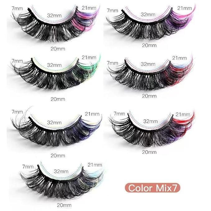 Sunniess Ombre Colored Lashes Silk Protein Fluffy Wispy Volume Fake Lashes for Halloweens Cosplay Party Stage Russian D Curl Lashes with Color Make up Faux Mink False Eyelashes
