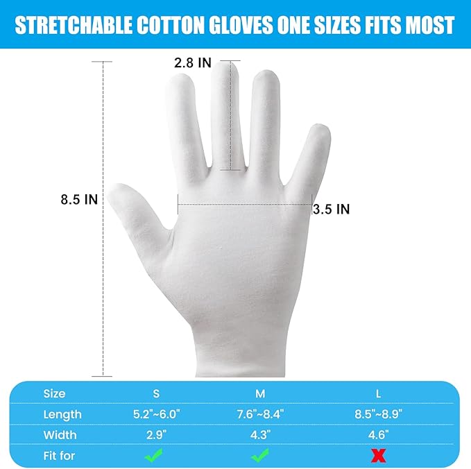 7 Pairs White Cotton Gloves, Breathable Cotton Gloves for Dry Hands Sleeping, Washable Eczema Moisturizing Glove Overnight for Women Men, Christmas Wedding Costume Work Glove for Serving Inspection
