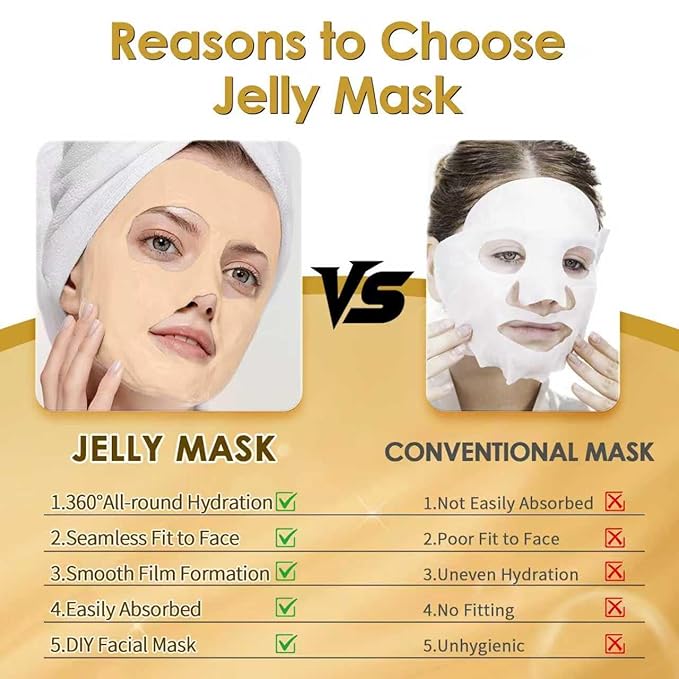 Pjordo Powder Jelly Mask for Facials Professional, Peel Off Facial Mask for Hydrating & Moisturizing, Hydrojelly Mask for Women Men Skin Care, Home DIY Spa Use for All Skin with 24K Gold
