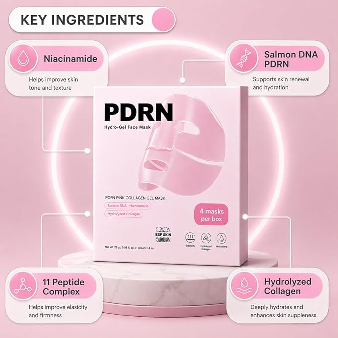 Salmon DNA PDRN Pink Collagen Jelly Hydrogel Face Mask | 11 Peptide Complex | Overnight Face Mask for Glass & Glowy Skin | Moisturizing, Firming, Hydrating & Elasticity Care (28g x4ea)