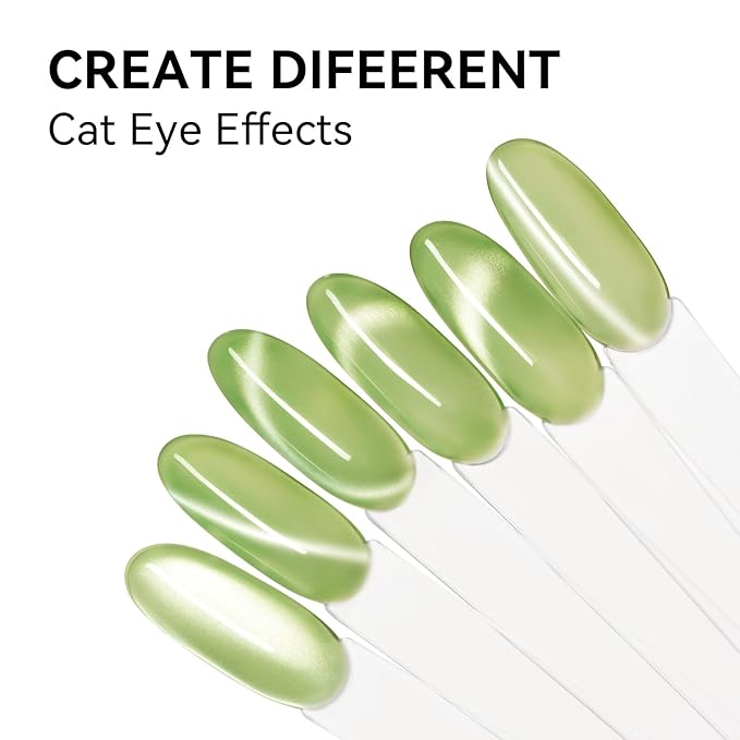 MAYCHAO 15ML Meadow Shine Cat Eye Gel Nail Polish 1Pc Light Green Cat Eye Gel Polish with Magnet Soak off Holographic Magnetic Nail Polish for Nail Art Manicure Salon DIY at Home, 0.5 OZ