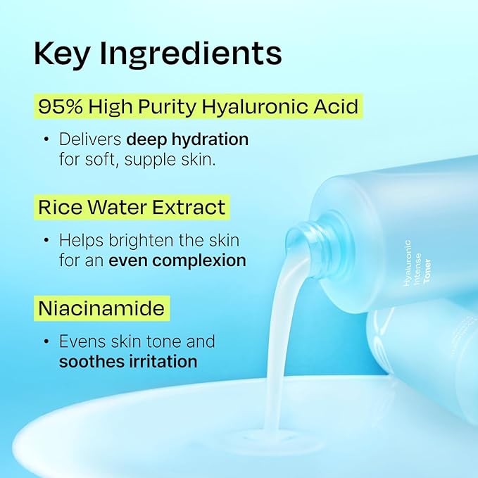 Celladix Hyaluronic Intense Toner – 95% Pure Hyaluronic Acid with Rice Extract & Niacinamide for 100 Hours of Hydration & Radiant Glass-Skin Glow – Korean Skincare, 10.14 Fl Oz